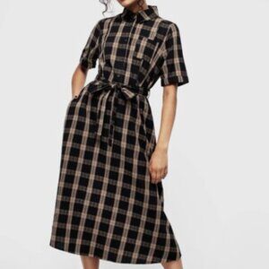 Disturbia Rogue Check Cotton Midi Shirt Dress Size UK 8/ US 4